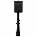 Qualarc 18 in. Bloomsbury Rear Retrieval Mailbox with Hanford Post & Decorative Fluted Base - Black LSF-LS05-HPFRG-8-BLK